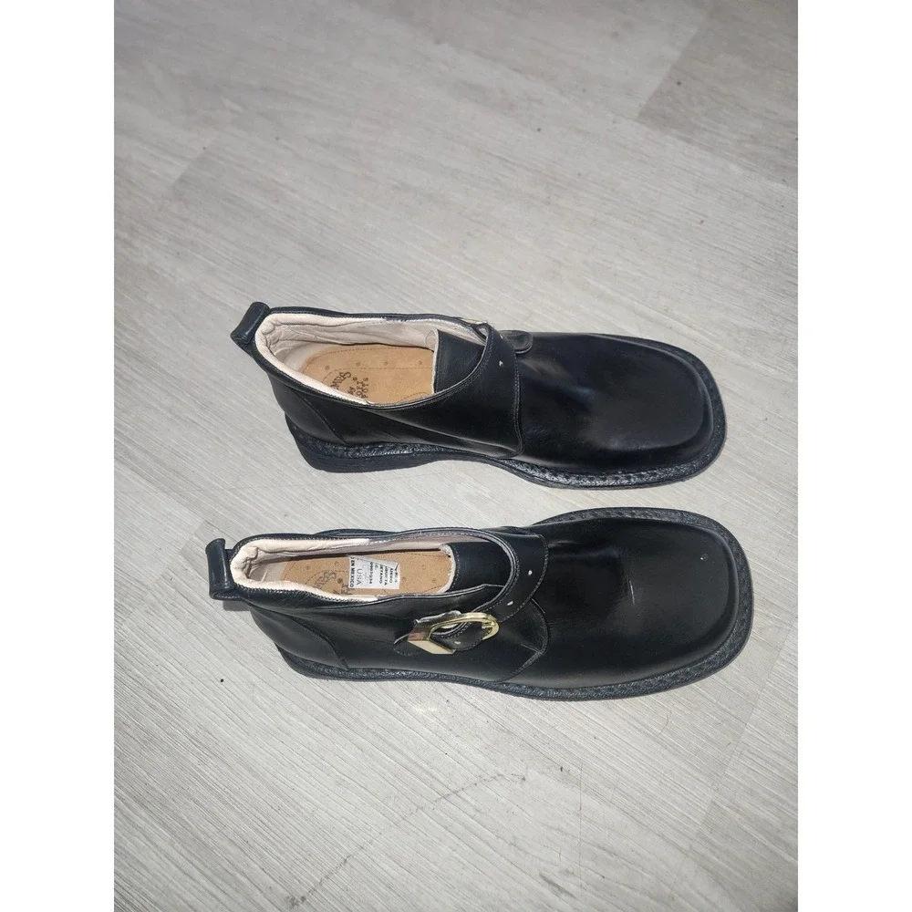 Soft Spots Supremes Vintage Black Leather‎ Monk Strap Square Toe Ankle Boots